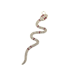 Exaggerated 18K gold plated snake pendant with sparkling white zircons and red gemstones