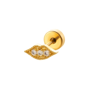 20G gold lip-shaped stainless steel cartilage stud earring with three zircon stones