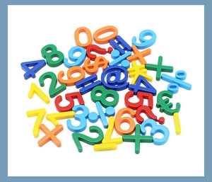 Close-up of colorful EVA magnetic numbers and math symbols for kids' early learning