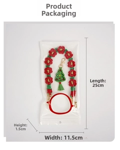Detail view of woven Christmas cup strap packaging with dimensions 25x11.5x1.5 cm