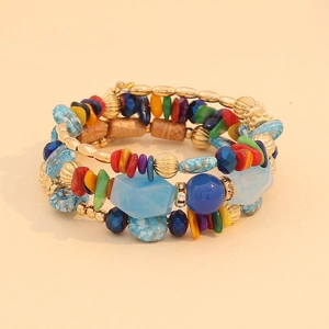 Bohemian multilayer beaded bracelet with colorful stones and gold metal accents