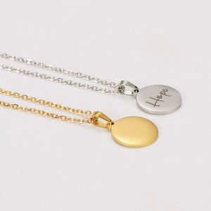 Polished stainless steel Hope coin necklace in silver and gold 18k plated finish