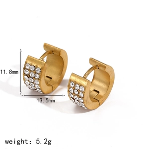 Orecchini a cerchio larghi dorati con tre file di zirconi, misura 11,8mm per 13,5mm