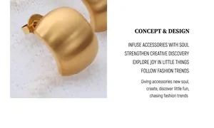 Detail of matte brushed gold C-shaped titanium steel earrings with 18K plating