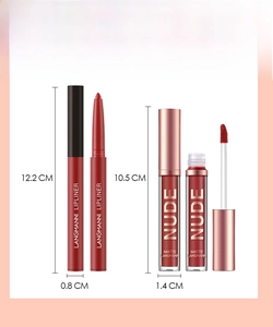 Detailed size specifications for matte lipliner and liquid lipstick set in centimeters