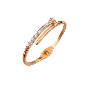 Luxurious rose gold nail open bracelet with sparkling diamond pave for a chic look