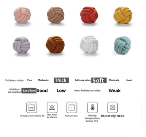 Detailed chart showing lamb velvet knot pillows in various colors with fabric care icons