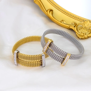 French vintage intertwined mesh bracelets in gold and silver with sparkling stones