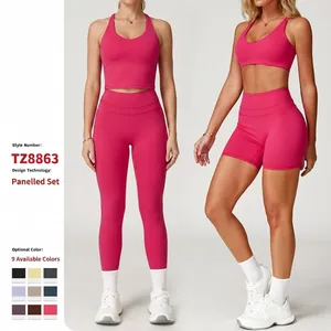 Completo Yoga da Donna in Nylon Spazzolato e Spandex Leggings a Vita Alta Push Up Reggiseno Sportivo Incrociato Top And Bottom