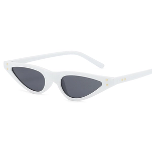 Retro cat-eye sunglasses with white frame and gold studs shown from 45-degree angle