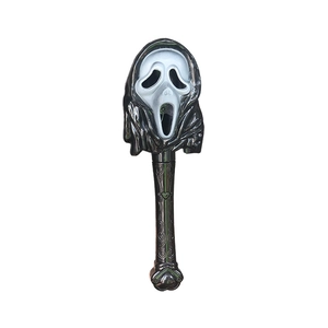 Detailed view of glowing Scream Ghostface mask handheld wand for Halloween decoration