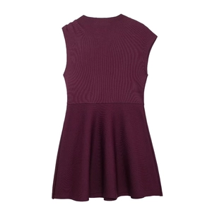 Elegant purple sleeveless knitted mini dress with a textured A-line silhouette for women