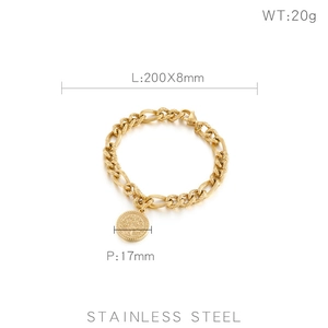 Detailed specs of stainless steel tree of life coin bracelet with 200mm length dimension