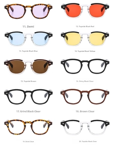 Collection of retro round glasses frames in tortoise, black and transparent colors