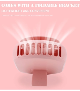 Pink portable USB lash fan with foldable stand for hands-free eyelash extension drying