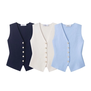 Women Knit Vest V Neck Button Down Sleeveless Waistcoat Slim Fit Casual Solid Sweater Top Gold Buttons