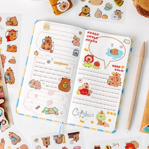 Cute Capybara waterproof PET stickers and grid notebook for DIY scrapbooking