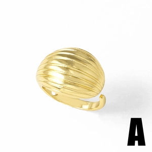 Polished 18k gold plated dome ring with textured horizontal stripes and open design