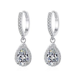 Elegant S925 sterling silver pear-cut moissanite drop earrings with halo micro-pave setting