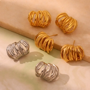 Elegant multi-layered gold and silver stainless steel hoop earrings in C-shaped design