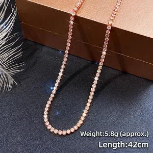 Elegant rose gold tennis necklace with AAA white zircon on a brown jewelry box