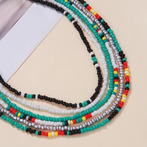 Bohemian colorful seed bead multilayer necklace set with six layers of vibrant beads