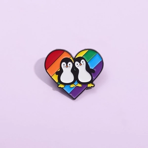 Alloy Enamel Heart Rainbow Penguin Brooch Personalized Cartoon Animal Badge For Backpack Denim Jacket Clothes Jewelry Gift