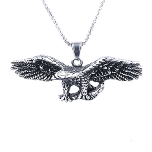 Gothic stainless steel eagle pendant necklace with antique silver finish for men