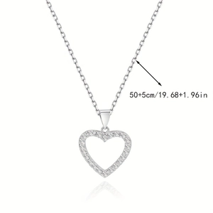 Sparkling openwork heart pendant necklace with full diamond pave and 50+5cm chain
