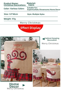 Detailed size and material specs for Christmas chair covers with reindeer and Santa applique