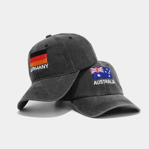 2026 World Cup baseball caps with Germany and Australia flag embroidery on black cotton