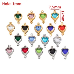Multi-color crystal heart charms with gold/silver frame, 12x7.5mm for DIY jewelry