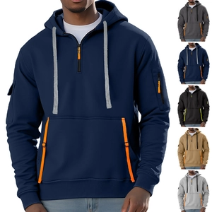Herren-Fleece-Hoodie mit Halbreißverschluss, Armtaschen und Kordelzug in mehreren Farben