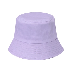 Detailed view of lilac cotton bucket hat showing fine stitching and fabric texture