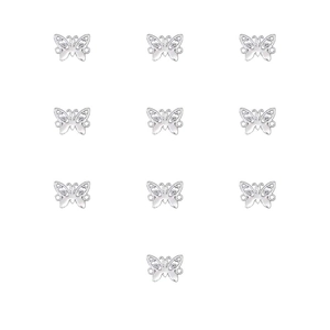Detailed view of ten silver butterfly-shaped metal earring backs for DIY jewelry making
