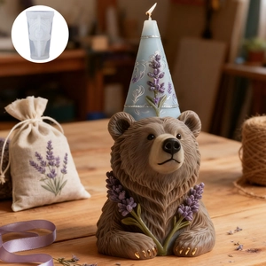 Bear candle silicone mold for DIY aromatherapy candles with lavender texture details