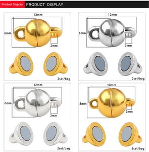 Detailed comparison of 12mm and 14mm magnetic jewelry clasps in gold and silver finishes