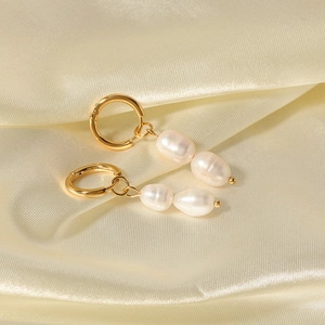 Vintage baroque freshwater pearl hoop earrings in gold plated stainless steel on silk