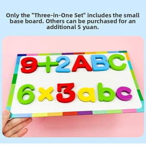 Detail view of magnetic colorful foam letters and numbers on educational whiteboard