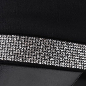 Breathable black cotton military beret cap for women featuring shiny rhinestone belt detail