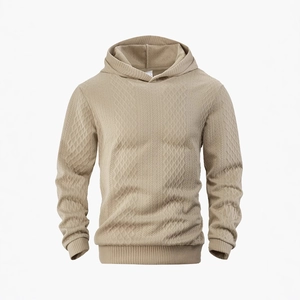 Herren Kapuzenpullover in Khaki mit Waffelstrick-Struktur und langärmligem Design