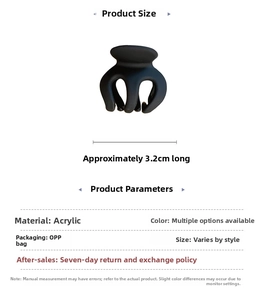 Macro detail of a 3.2cm matte black acrylic hair claw clip with 4-tooth structure