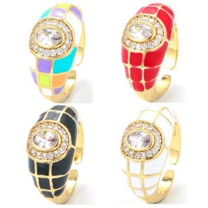Western Fashion Copper Enamel Colorful Stripe Open Ring For Women Men Gold Plated Zirconia Inlaid Adjustable Finger Ring Jewelry