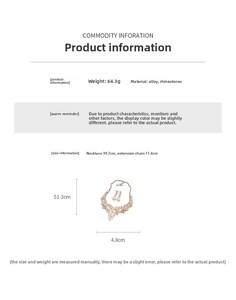 Detailed size specifications for rhinestone water drop necklace and earring set