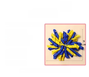 Blue and yellow spiral grosgrain ribbon hair clip for girls with size and material details