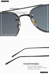 Detail view of soft silicone nose pads and ergonomic matte metal temples for comfort