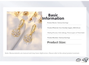 Detail showing gold flower earrings with AAA cubic zirconia and anti-allergy plating