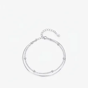 Bracciale A Doppio Strato In Argento Sterling 925 Da Donna Catena A Serpente Minimalista Con Perline In Argento Regolabile
