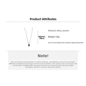 Detail view of leather gourd necklace showing 94cm length and lightweight 9.8g alloy design
