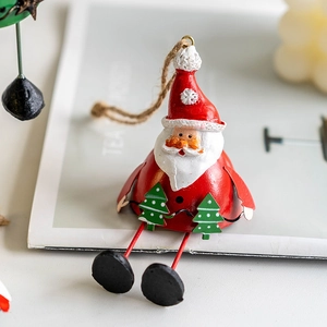 Cute red Santa Claus metal bell ornament with rustic twine for Christmas tree decoration